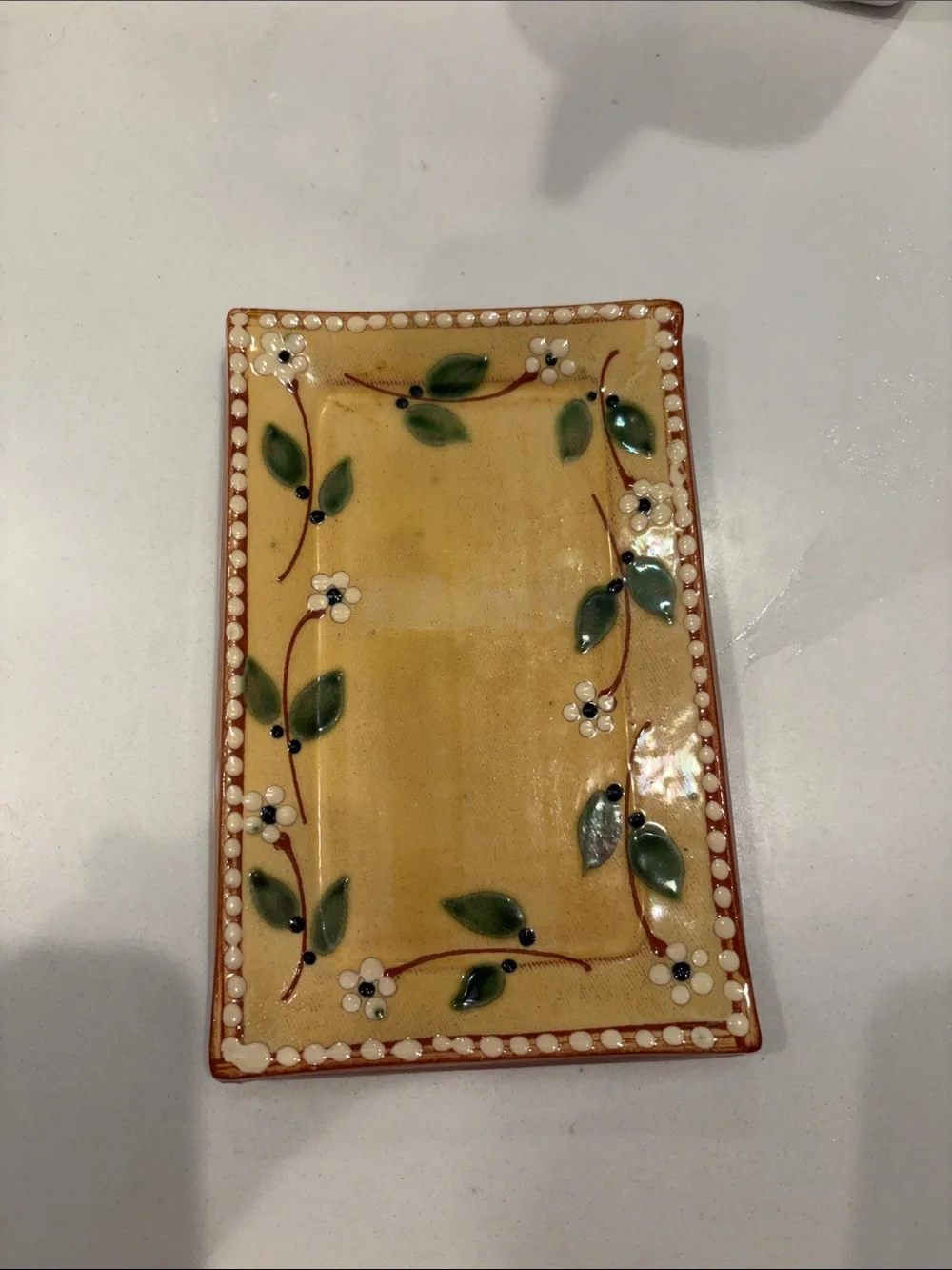 Hand-Painted Yellow Floral Ceramic Soap Tray
